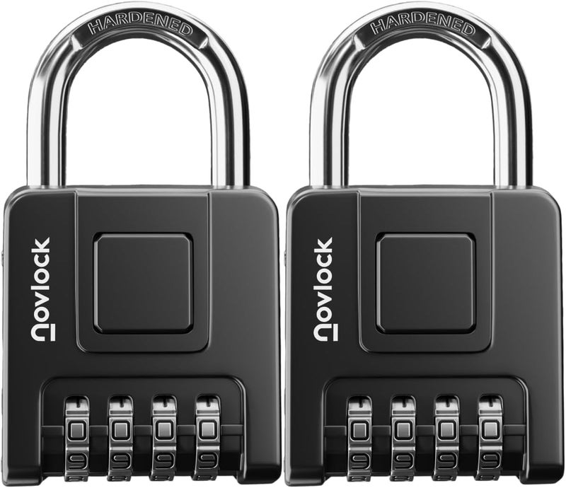 NovLock Combination Locks for Outdoor & Indoor | Heavy Duty, Weatherproof, 4-Digit Security | Padlock for Lockers, Gates, Fences, Sheds, Storage | 2-Pack, Black - Image 1